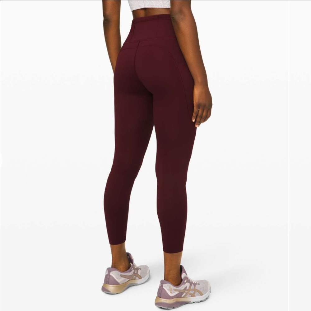 Lululemon Fast and Free Tight II 25" Nulux Garnet Maroon Burgundy Leggings Yoga